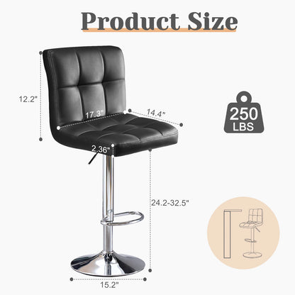 Leather Bar Stools Set of 2, Counter Height Bar Stools Backrest