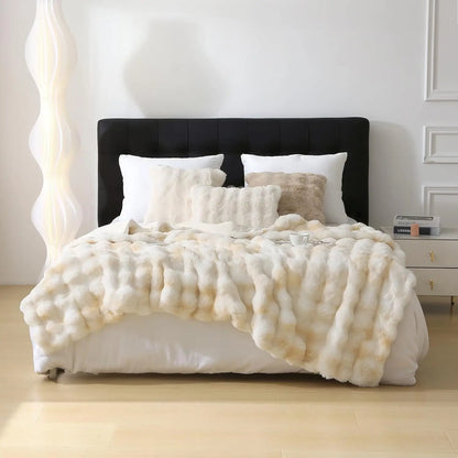 1 PC Faux Rabbit Fur ,Luxury Soft, Warm Bubble Blanket Cozy Throw,6lbs