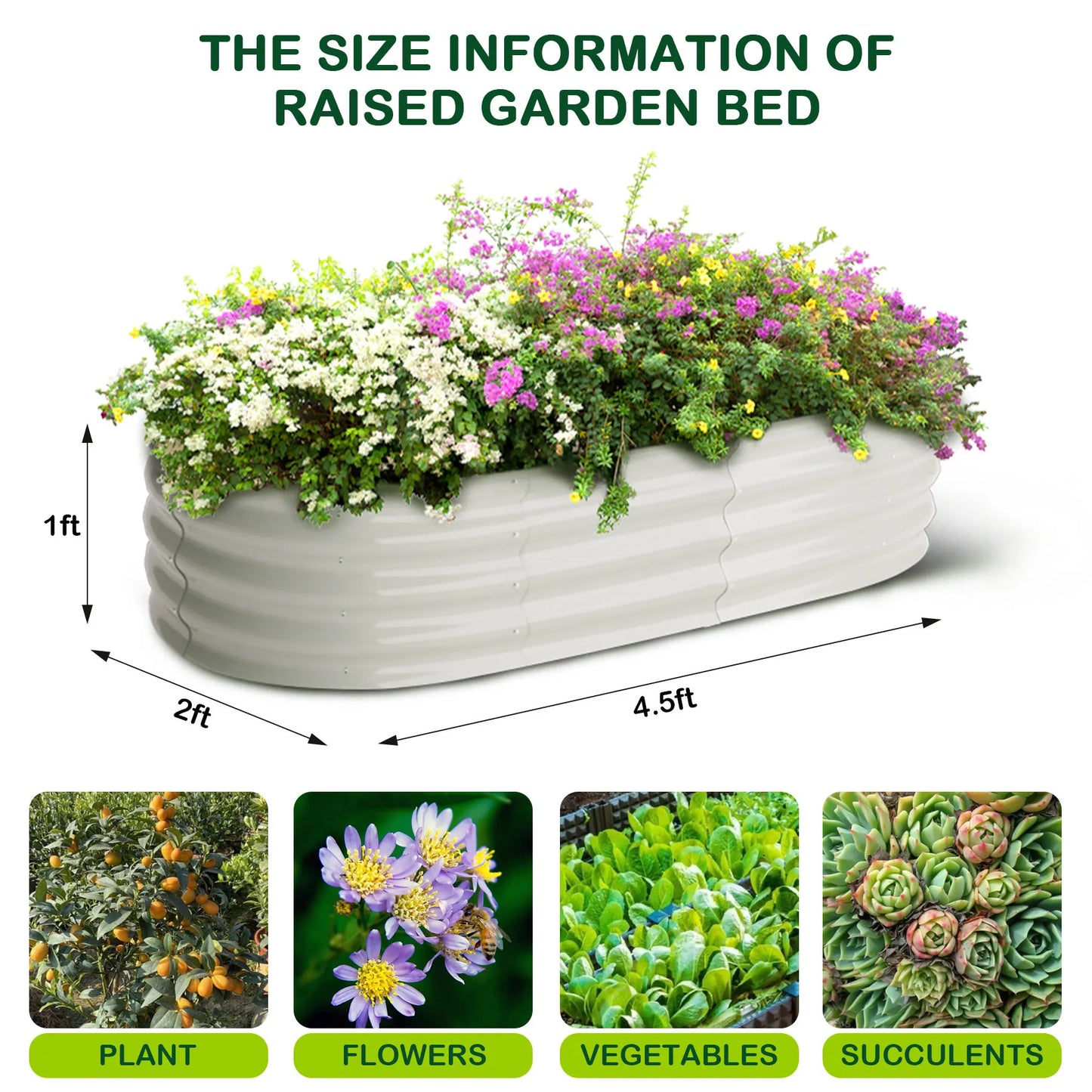 2-Pack Oval Galvanized Steel Raised Garden Bed Planter Boxes