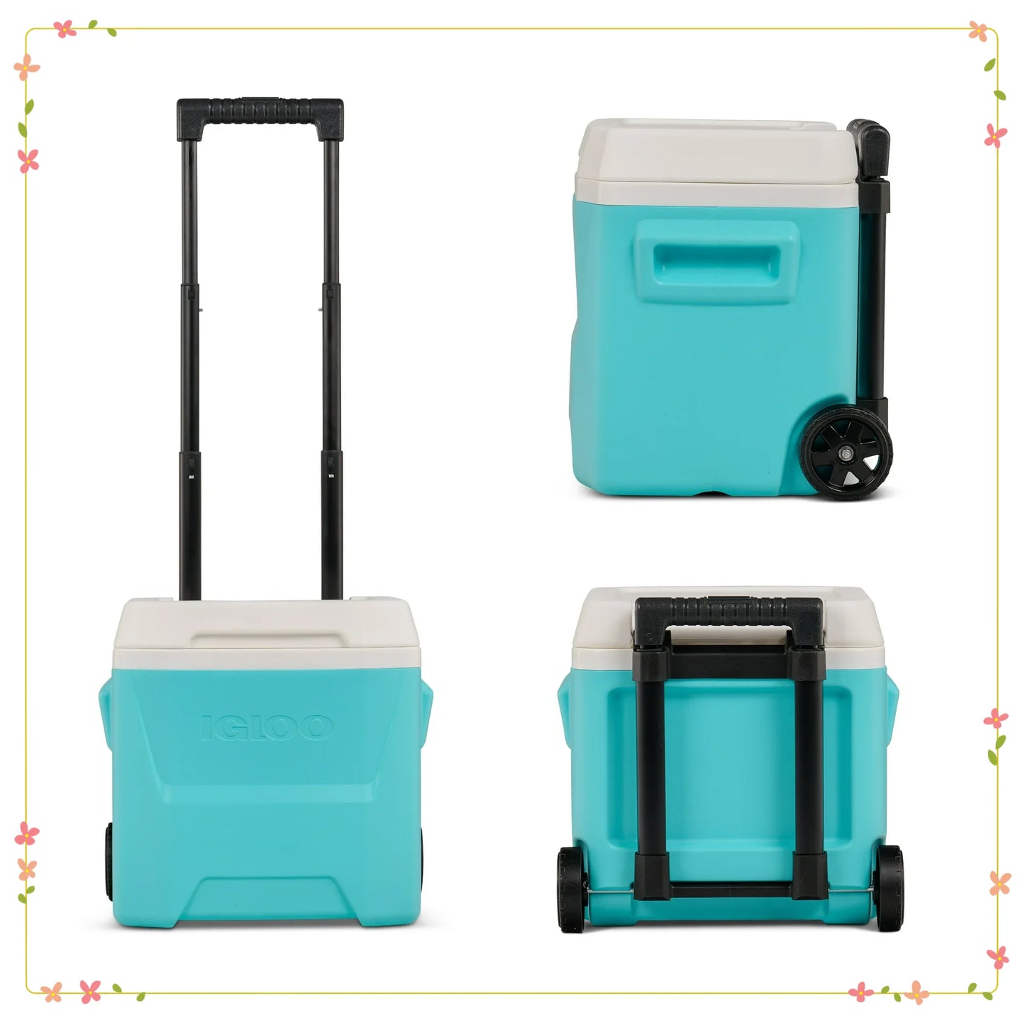 16 QT Hard Sided Ice Chest Cooler with Wheels, Aqua Blue