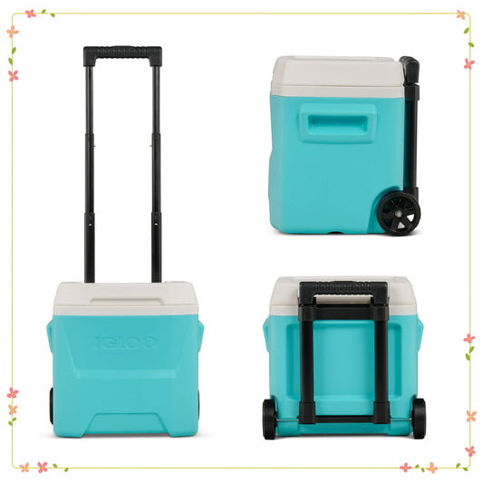 16 QT Hard Sided Ice Chest Cooler with Wheels, Aqua Blue