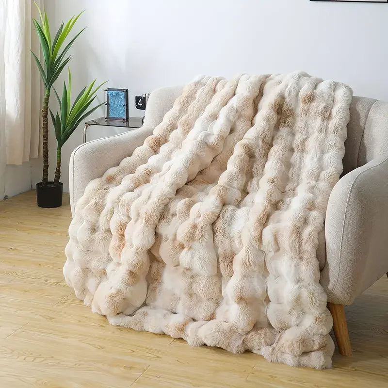 1 PC Faux Rabbit Fur ,Luxury Soft, Warm Bubble Blanket Cozy Throw,6lbs