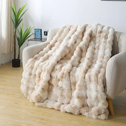 1 PC Faux Rabbit Fur ,Luxury Soft, Warm Bubble Blanket Cozy Throw,6lbs
