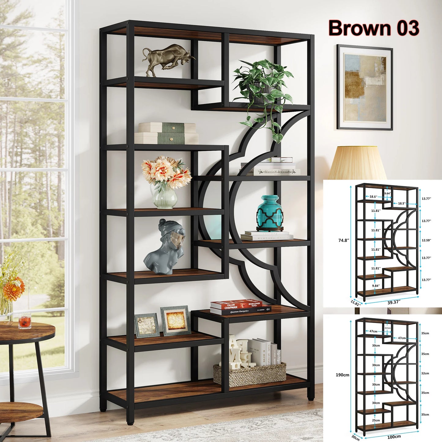 Bookshelf Industrial 5 Tier, Freestanding Tall Shelf Storage Organizer