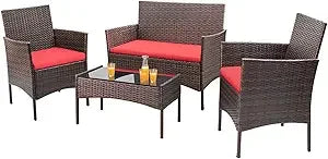 4 Pieces Outdoor Patio Furniture Sets Rattan Chair Wicker Set