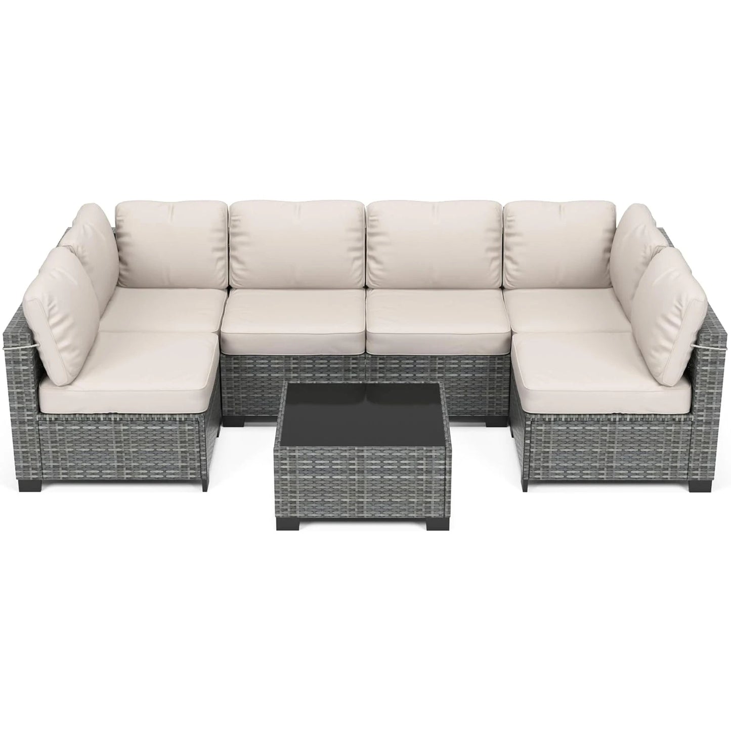 7-Piece Modular Outdoor Furniture Set, Rattan Wicker