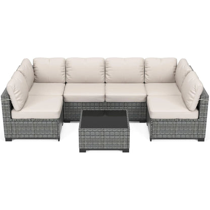 7-Piece Modular Outdoor Furniture Set, Rattan Wicker