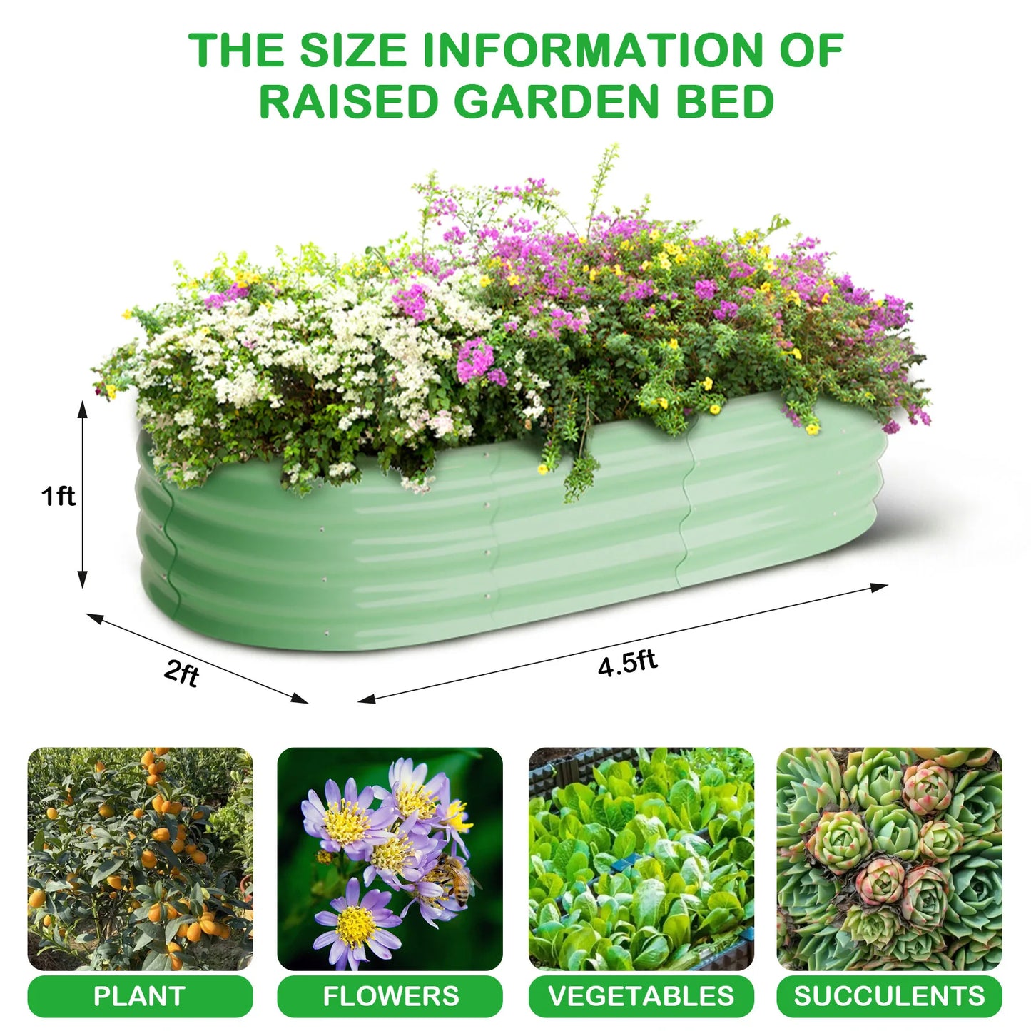 2-Pack Oval Galvanized Steel Raised Garden Bed Planter Boxes
