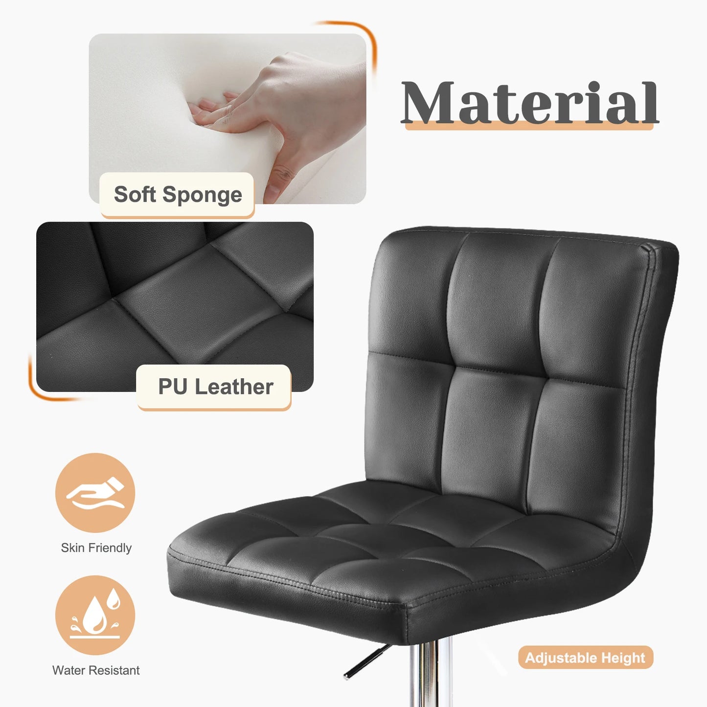 Leather Bar Stools Set of 2, Counter Height Bar Stools Backrest