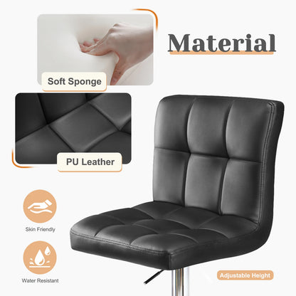 Leather Bar Stools Set of 2, Counter Height Bar Stools Backrest