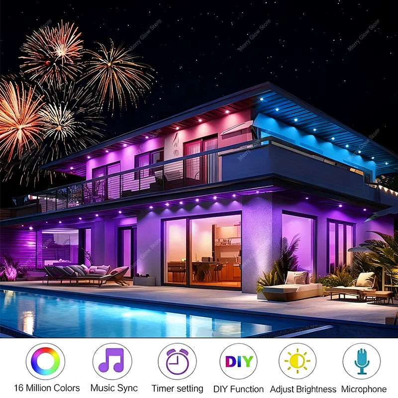 Outdoor Lights 200FT/60M Waterproof Bluetooth App Timer