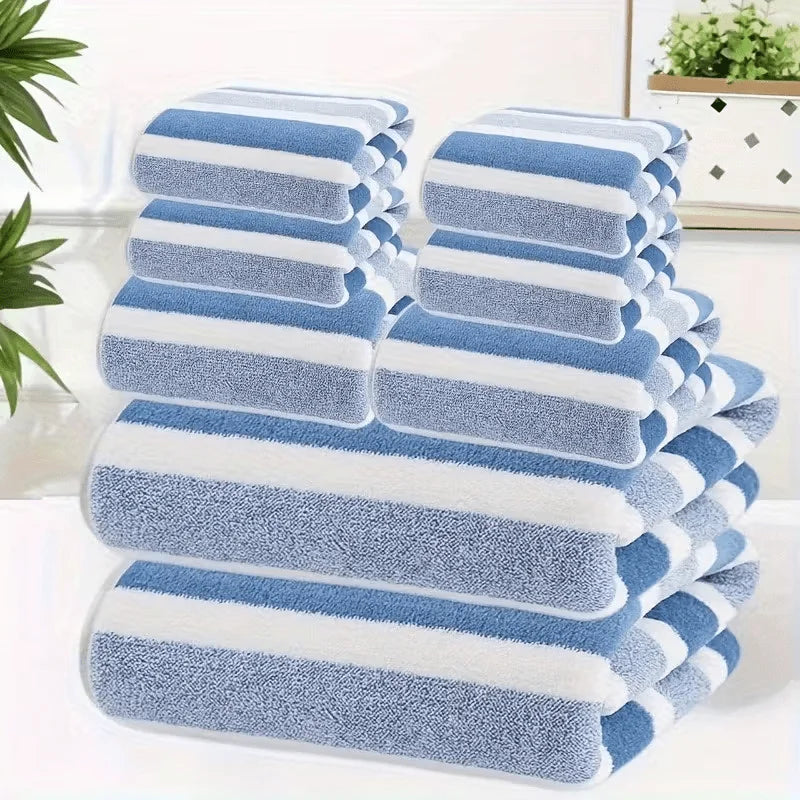 2pcs Luxury Coral Fleece Towel Set - Striped