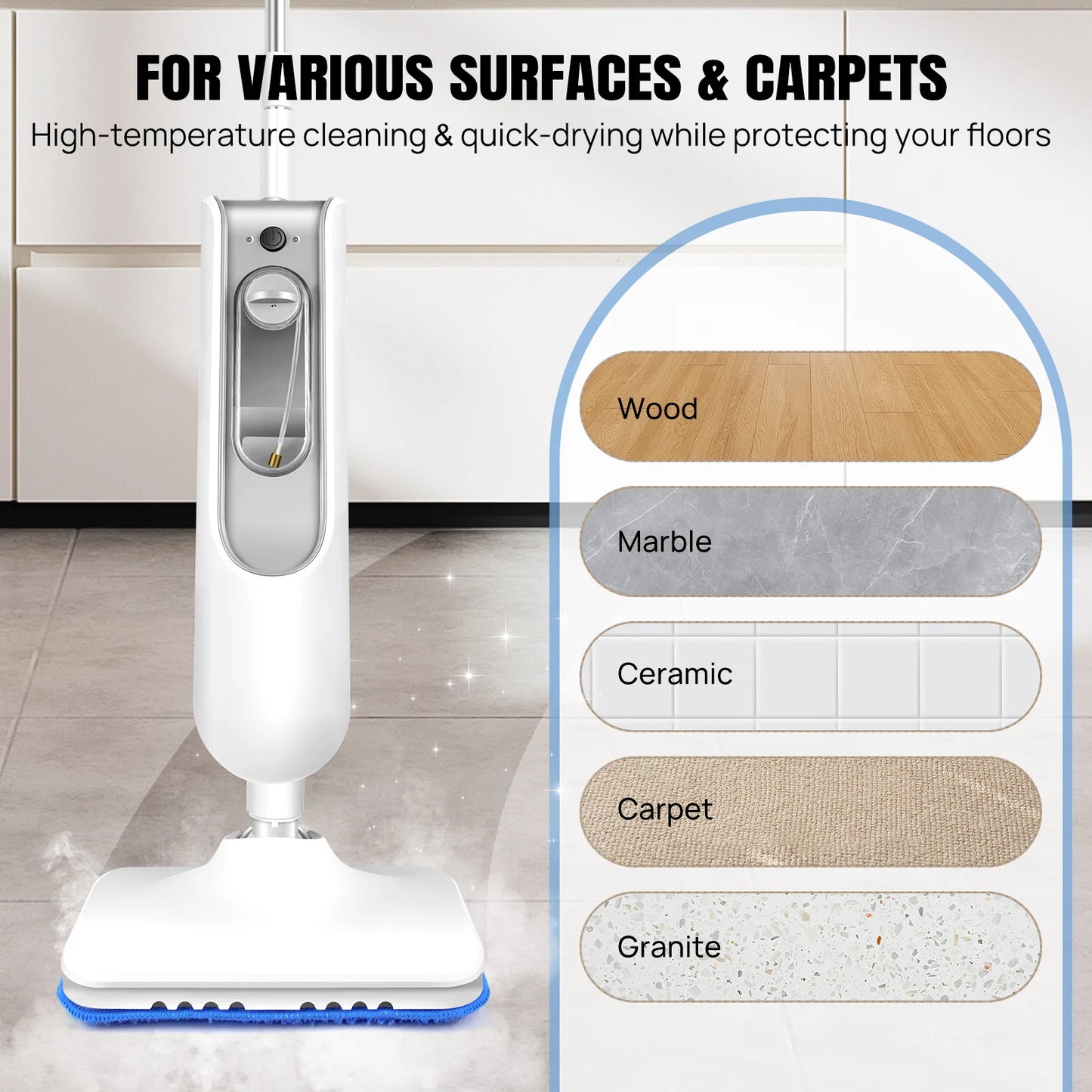 Steam Cleaner, 1500W Powerful Floor Steamer for Carpet Laminate Hardwood,2 Washable Pads