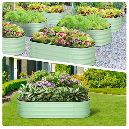 2-Pack Oval Galvanized Steel Raised Garden Bed Planter Boxes