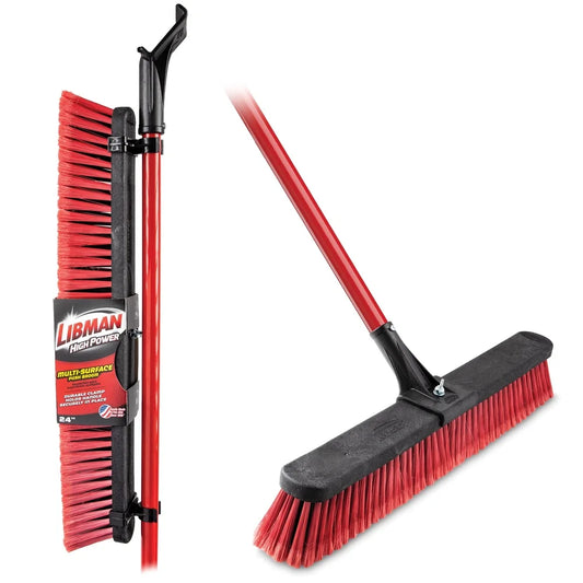 24 Inch Push Broom with Heavy Duty Steel Handle