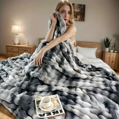 1 PC Faux Rabbit Fur ,Luxury Soft, Warm Bubble Blanket Cozy Throw,6lbs