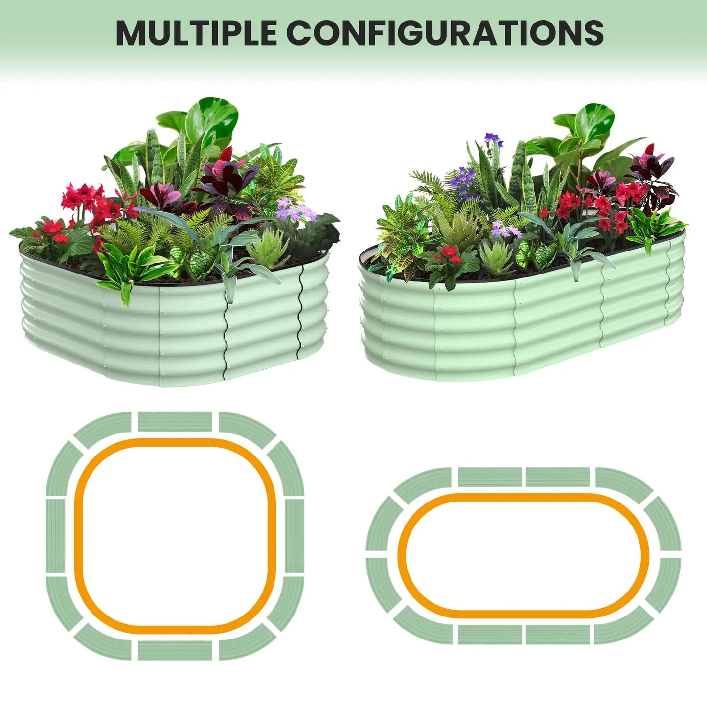 2-Pack Oval Galvanized Steel Raised Garden Bed Planter Boxes