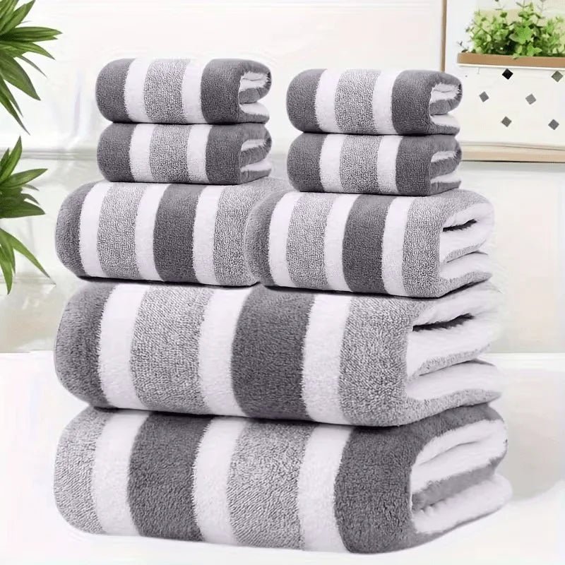 2pcs Luxury Coral Fleece Towel Set - Striped