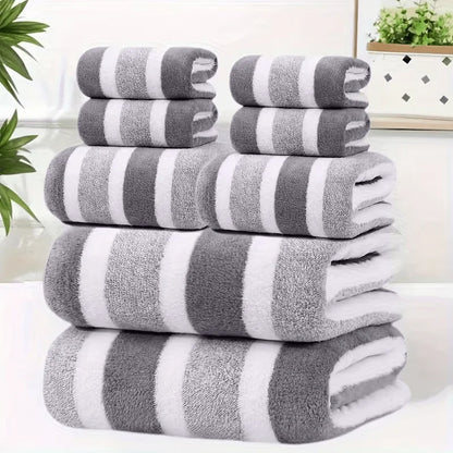 2pcs Luxury Coral Fleece Towel Set - Striped