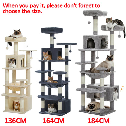 Large Cat Tree with Scratching Posts, Hammock & Condos