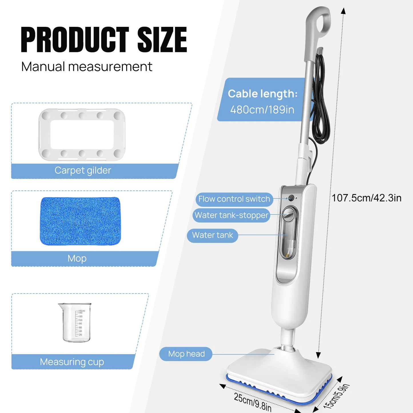 Steam Cleaner, 1500W Powerful Floor Steamer for Carpet Laminate Hardwood,2 Washable Pads