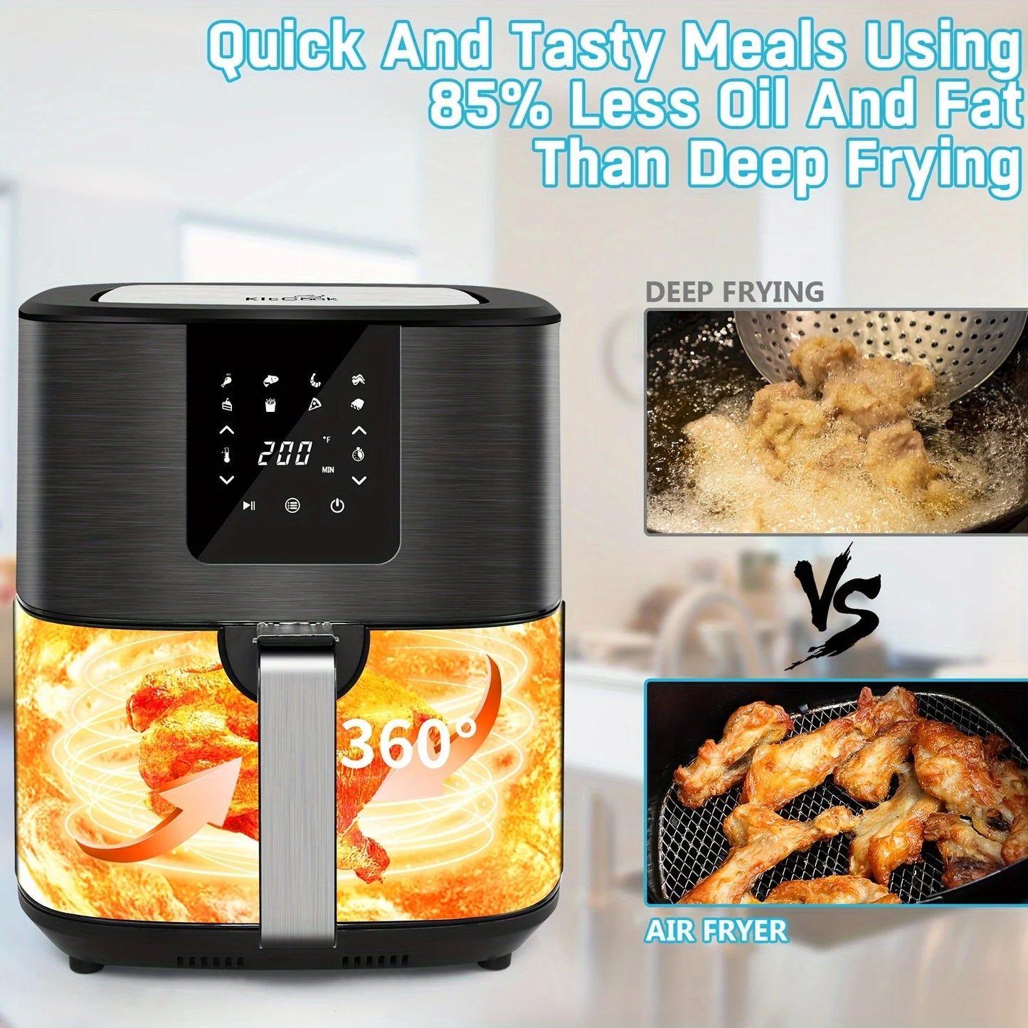 Large Air Fryer, 1500W 7QT, Adjustable Temperature 100-400°F, Digital Touch Screen