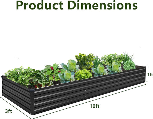 2-Pack Galvanized Steel Raised Garden Bed Kit, 10x3x1FT Outdoor Planter Box for flowers